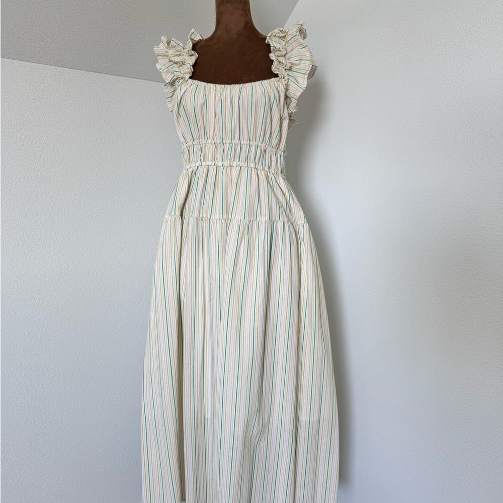 AUREUM Multicolor Striped Maxi Dress with Ruffle Sleeves